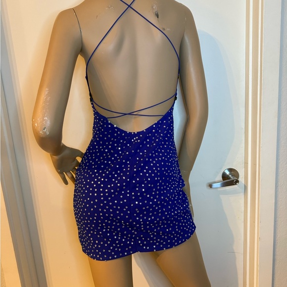 B. Darlin Blue Rhinestone Mini Dress • Strappy Back • Size S - Picture 7 of 11